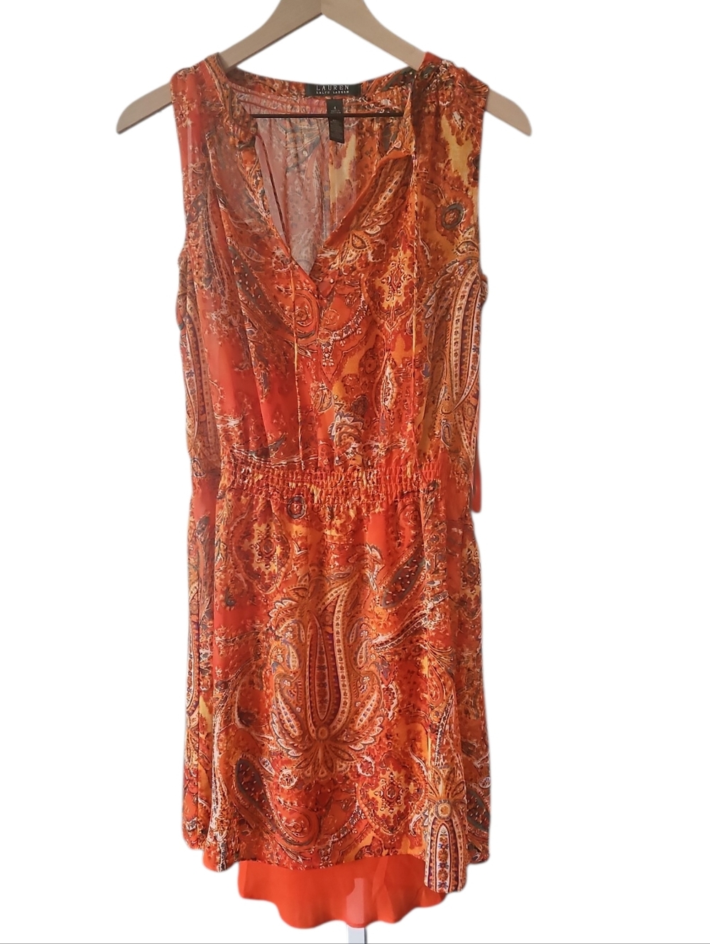 Ralph Lauren Orange Paisley Sleeveless Summer Dress 2 Piece Size 4